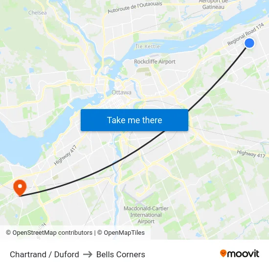 Chartrand / Duford to Bells Corners map