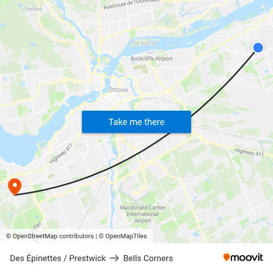 Des Épinettes / Prestwick to Bells Corners map