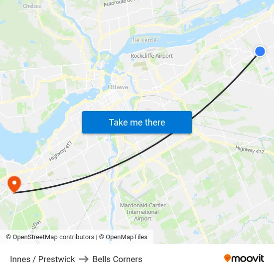 Innes / Prestwick to Bells Corners map