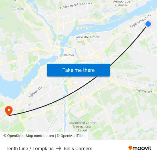 Tenth Line / Tompkins to Bells Corners map