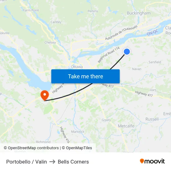 Portobello / Valin to Bells Corners map