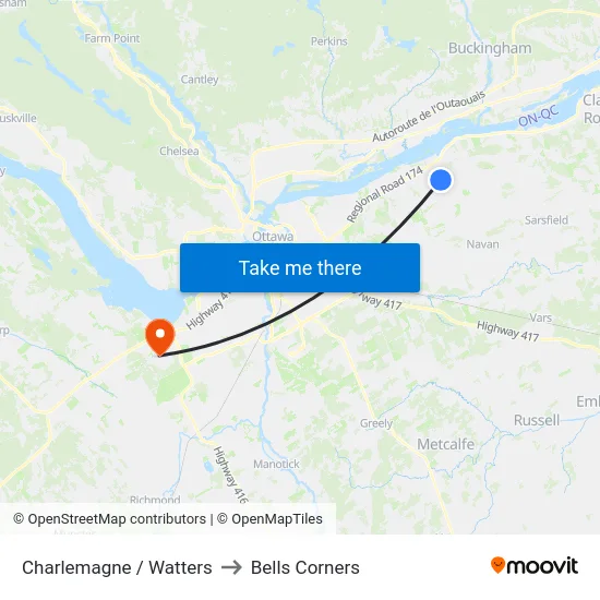 Charlemagne / Watters to Bells Corners map