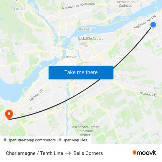 Charlemagne / Tenth Line to Bells Corners map
