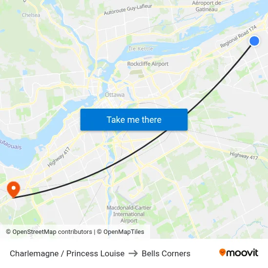 Charlemagne / Princess Louise to Bells Corners map