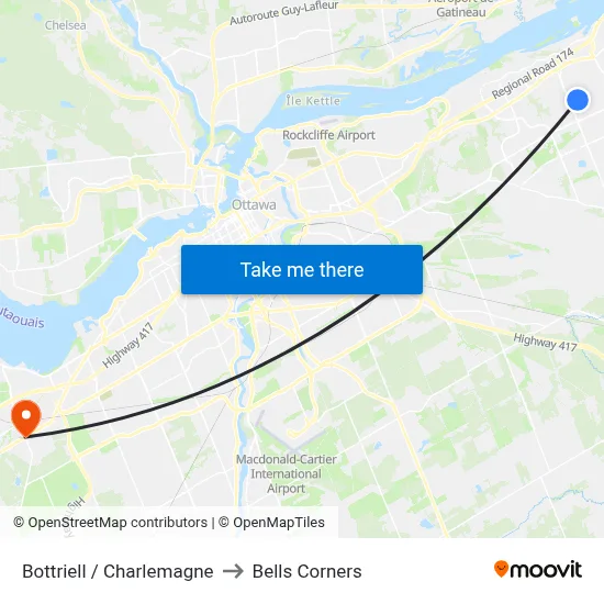 Bottriell / Charlemagne to Bells Corners map