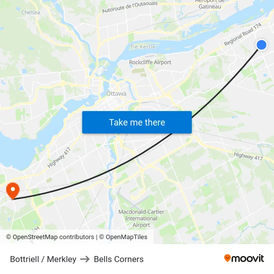 Bottriell / Merkley to Bells Corners map