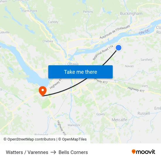 Watters / Varennes to Bells Corners map