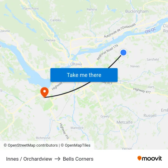 Innes / Orchardview to Bells Corners map