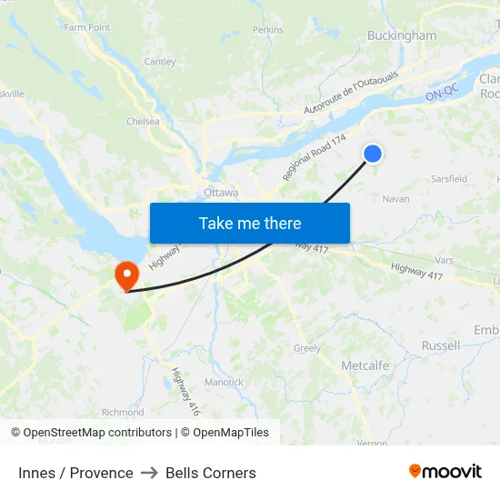 Innes / Provence to Bells Corners map