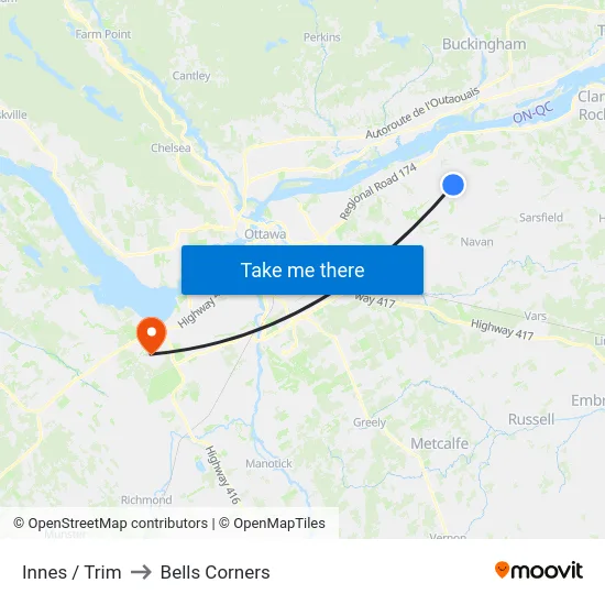 Innes / Trim to Bells Corners map