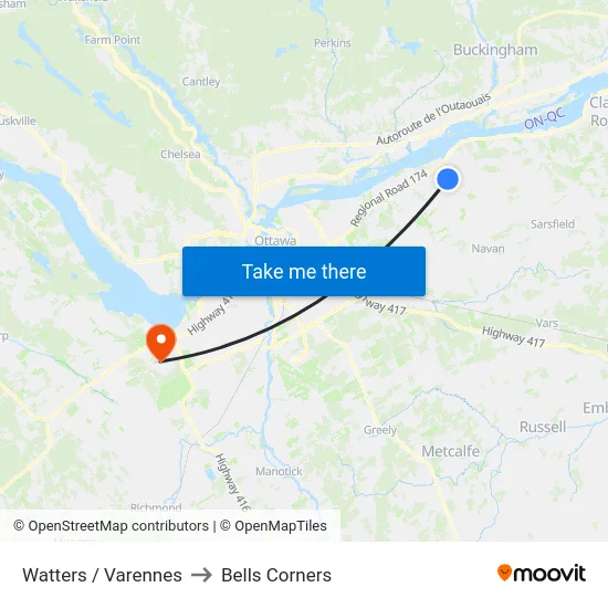Watters / Varennes to Bells Corners map