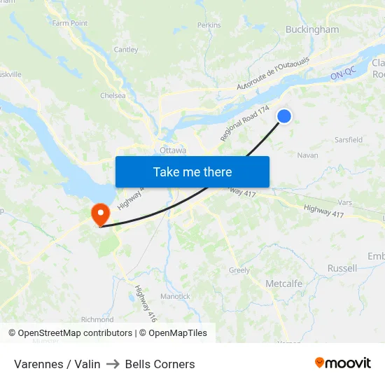 Varennes / Valin to Bells Corners map