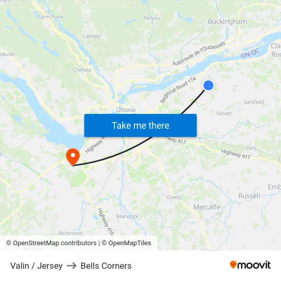 Valin / Jersey to Bells Corners map