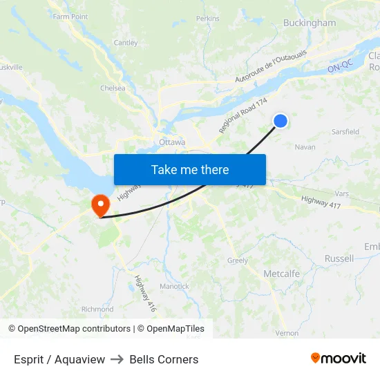 Esprit / Aquaview to Bells Corners map