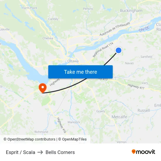 Esprit / Scala to Bells Corners map