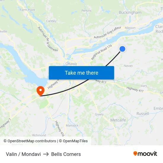 Valin / Mondavi to Bells Corners map