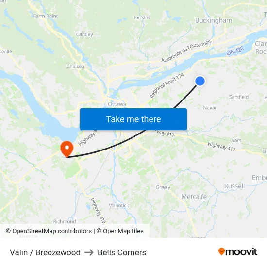 Valin / Breezewood to Bells Corners map