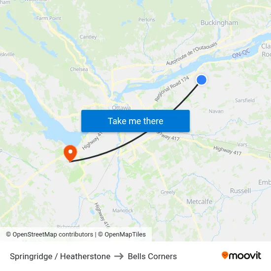 Springridge / Heatherstone to Bells Corners map