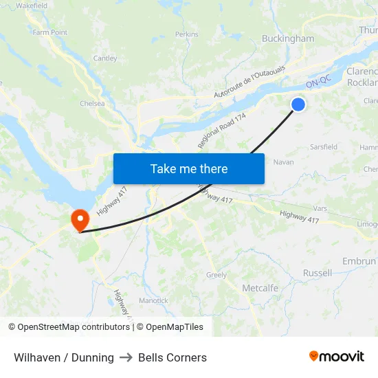 Wilhaven / Dunning to Bells Corners map