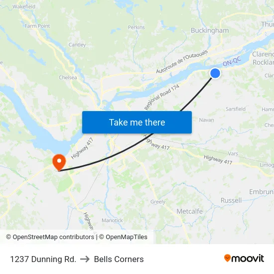 1237 Dunning Rd. to Bells Corners map