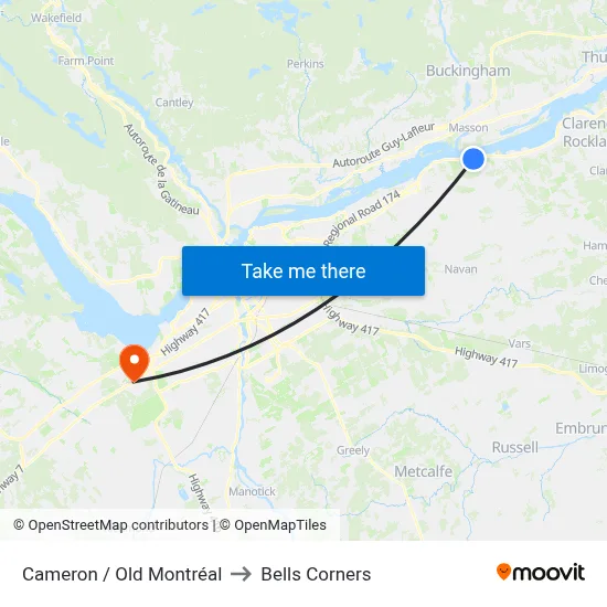 Cameron / Old Montréal to Bells Corners map