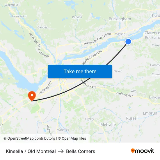 Kinsella / Old Montréal to Bells Corners map