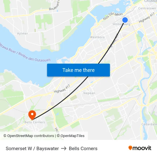 Somerset W / Bayswater to Bells Corners map