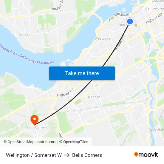 Wellington / Somerset W to Bells Corners map