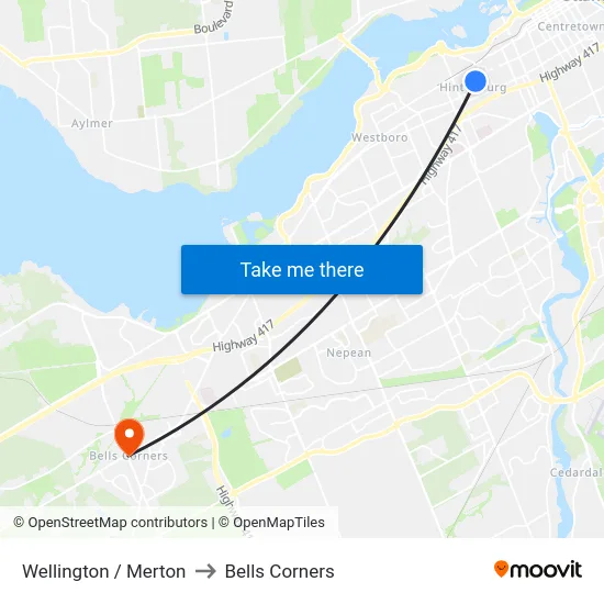 Wellington / Merton to Bells Corners map