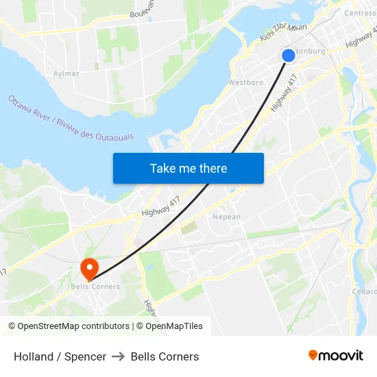 Holland / Spencer to Bells Corners map