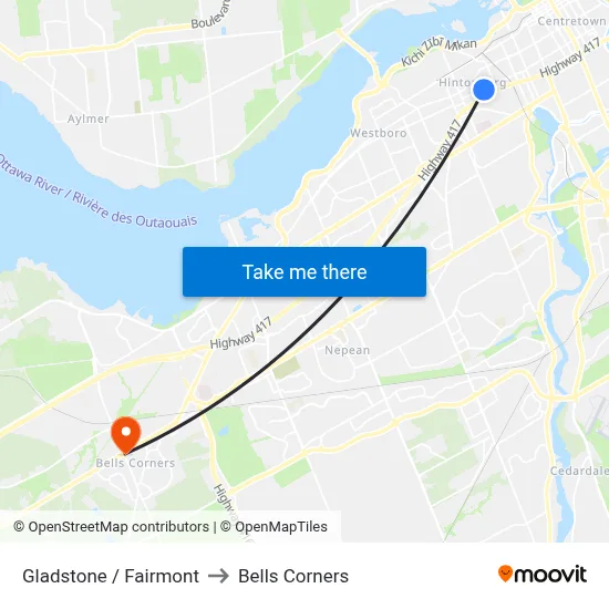 Gladstone / Fairmont to Bells Corners map
