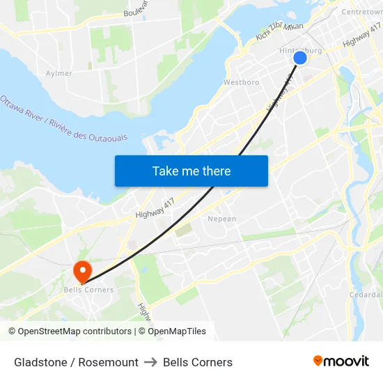 Gladstone / Rosemount to Bells Corners map