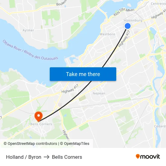 Holland / Byron to Bells Corners map