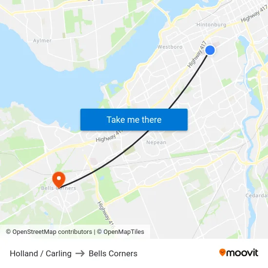 Holland / Carling to Bells Corners map