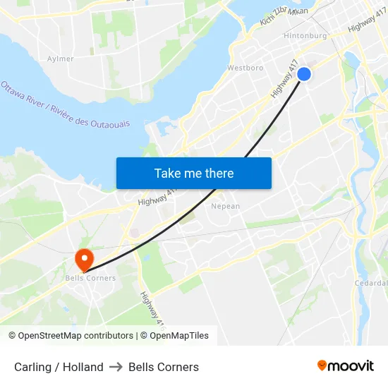 Carling / Holland to Bells Corners map