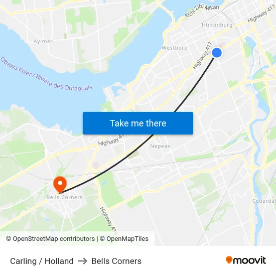 Carling / Holland to Bells Corners map