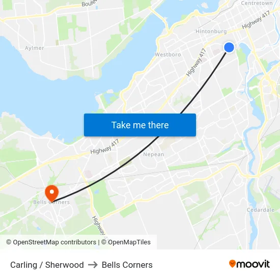 Carling / Sherwood to Bells Corners map