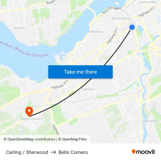 Carling / Sherwood to Bells Corners map