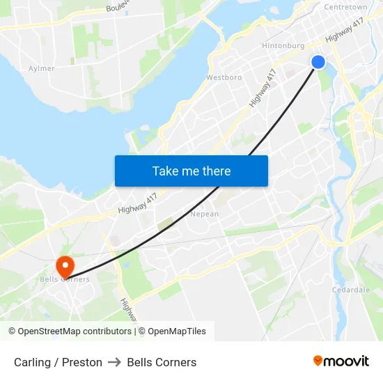 Carling / Preston to Bells Corners map