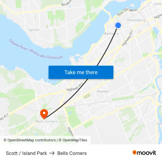Scott / Island Park to Bells Corners map