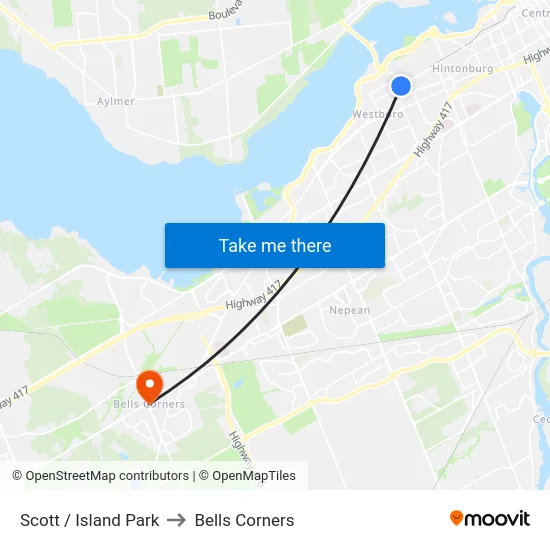 Scott / Island Park to Bells Corners map