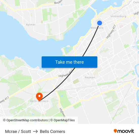 Mcrae / Scott to Bells Corners map