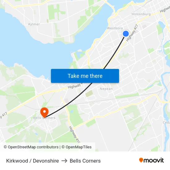 Kirkwood / Devonshire to Bells Corners map