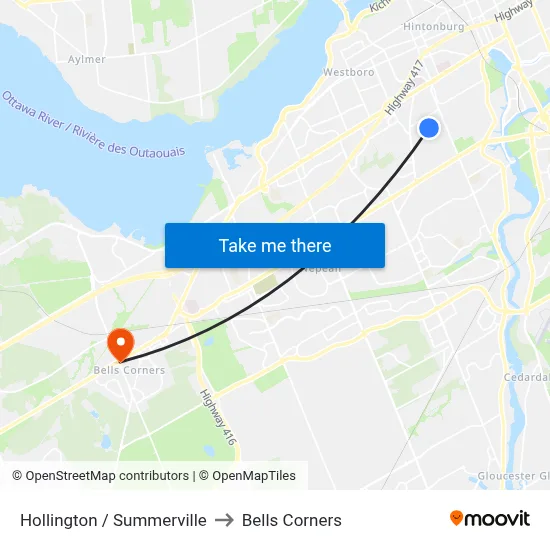 Hollington / Summerville to Bells Corners map