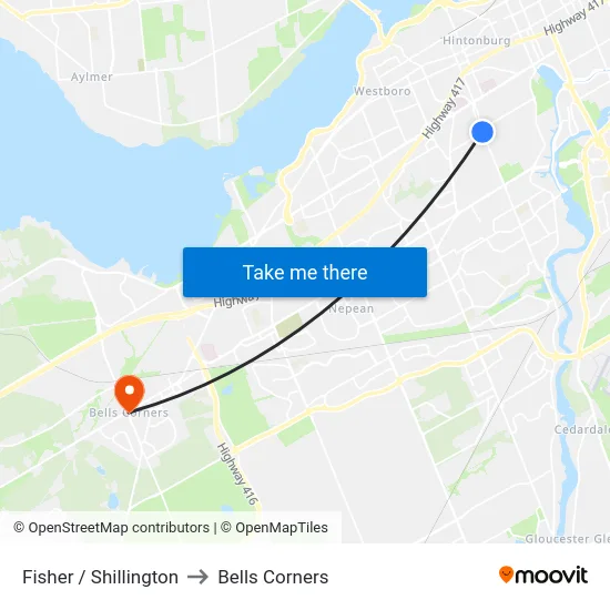 Fisher / Shillington to Bells Corners map