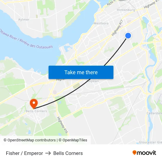 Fisher / Emperor to Bells Corners map