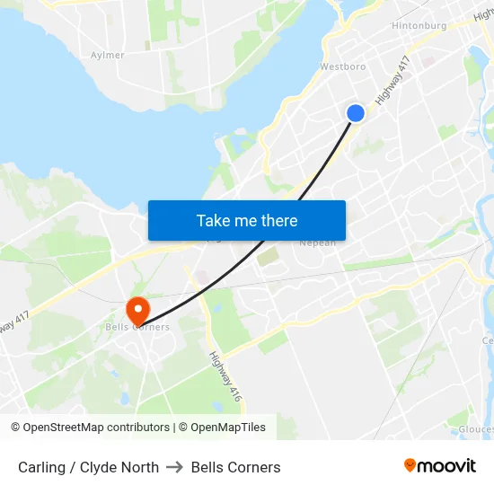 Carling / Clyde North to Bells Corners map