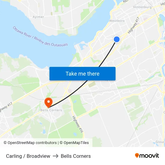 Carling / Broadview to Bells Corners map