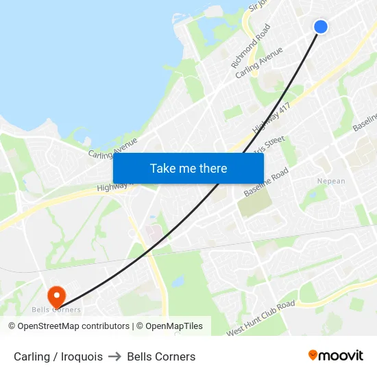 Carling / Iroquois to Bells Corners map