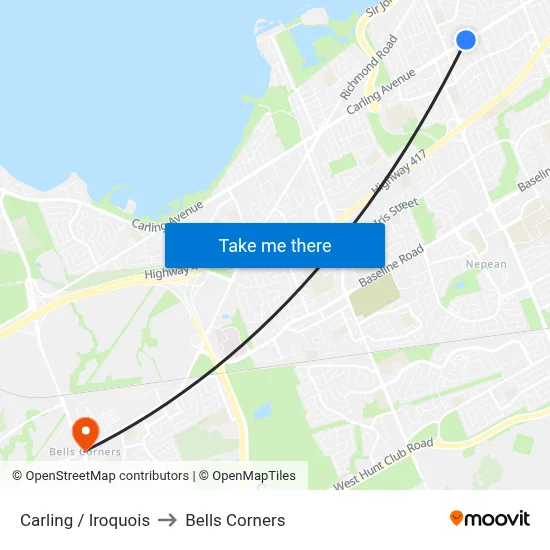 Carling / Iroquois to Bells Corners map